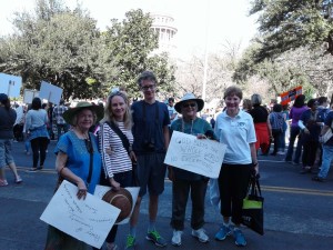 pictured before the Women's March with some in St. Hildegard's Community: Judith, Sarah, Wyatt, and Francesca